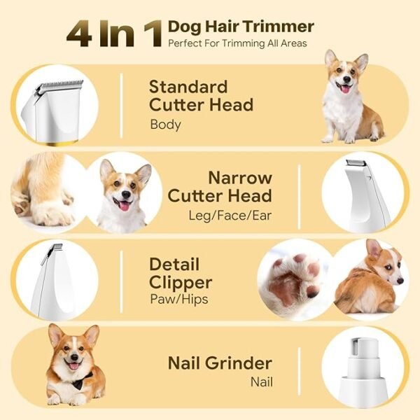 4-in-1 Small Dog Grooming Kit – Cordless Low-Noise Trimmer with Nail Grinder for Paws, Ears & Face - Image 2